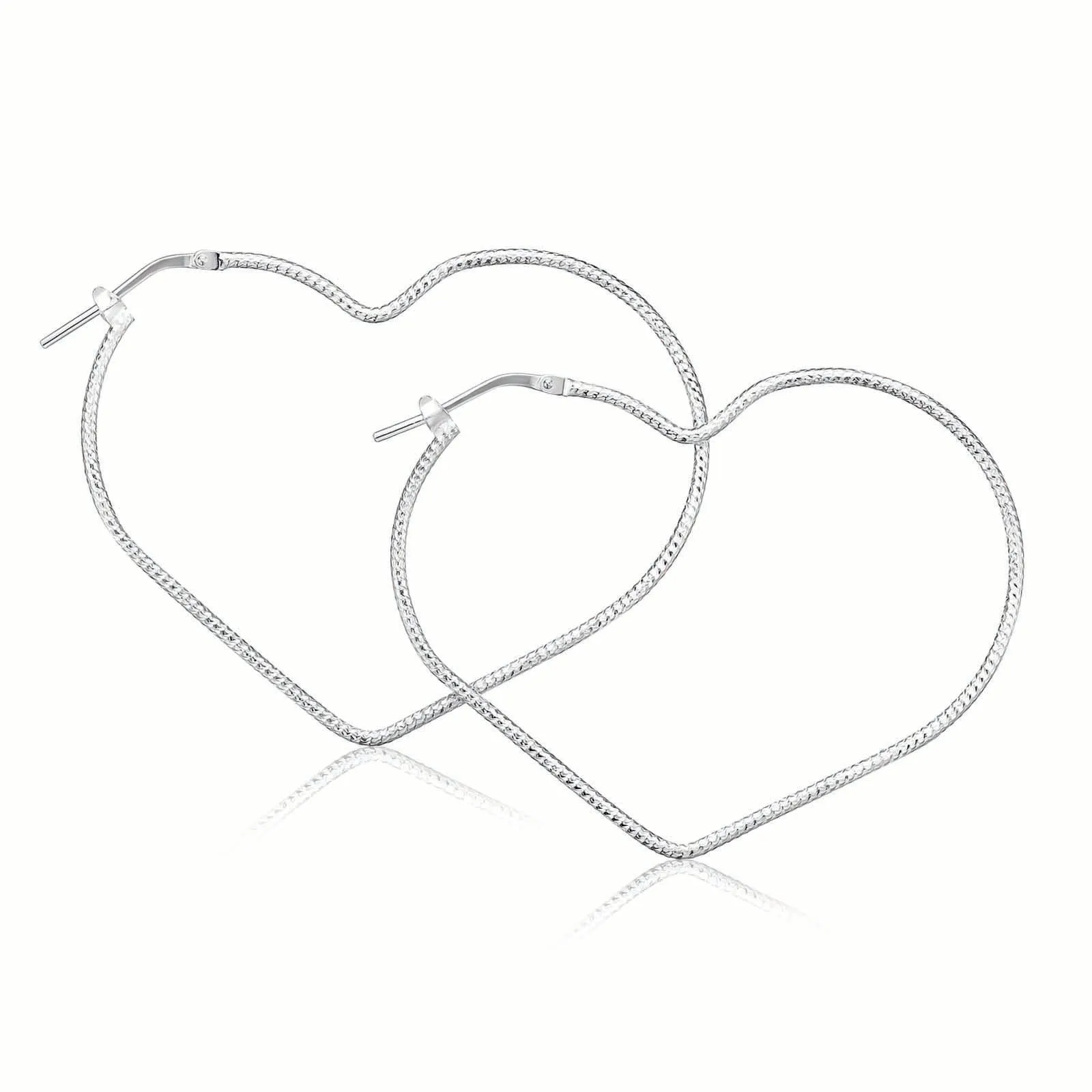 Sterling Silver 45mm Heart  Hoop Earrings