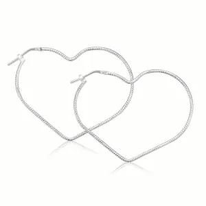 Sterling Silver 45mm Heart  Hoop Earrings