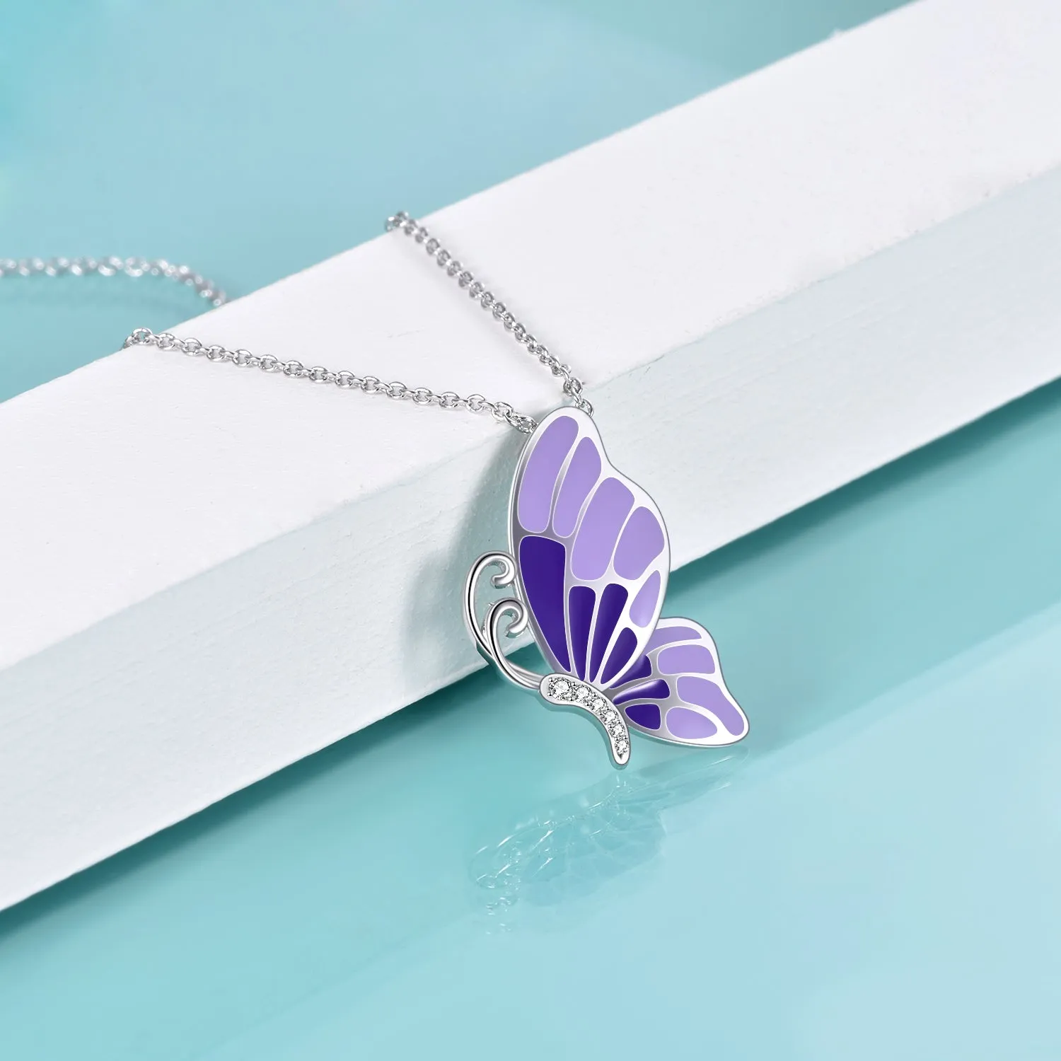 Sterling Silver & Crystal Purple Butterfly Necklace