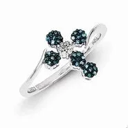 Sterling Silver Blue and White Diamond Cross Ring