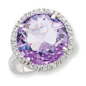 Sterling Silver Clear & Purple CZ Ring