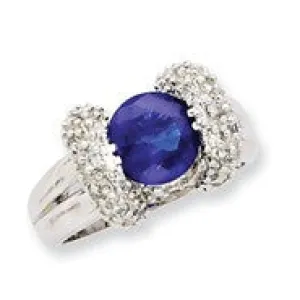 Sterling Silver Dark Blue & Clear CZ Ring