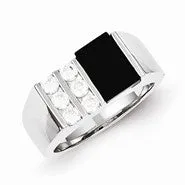 Sterling Silver Men's CZ and Onyx Ring