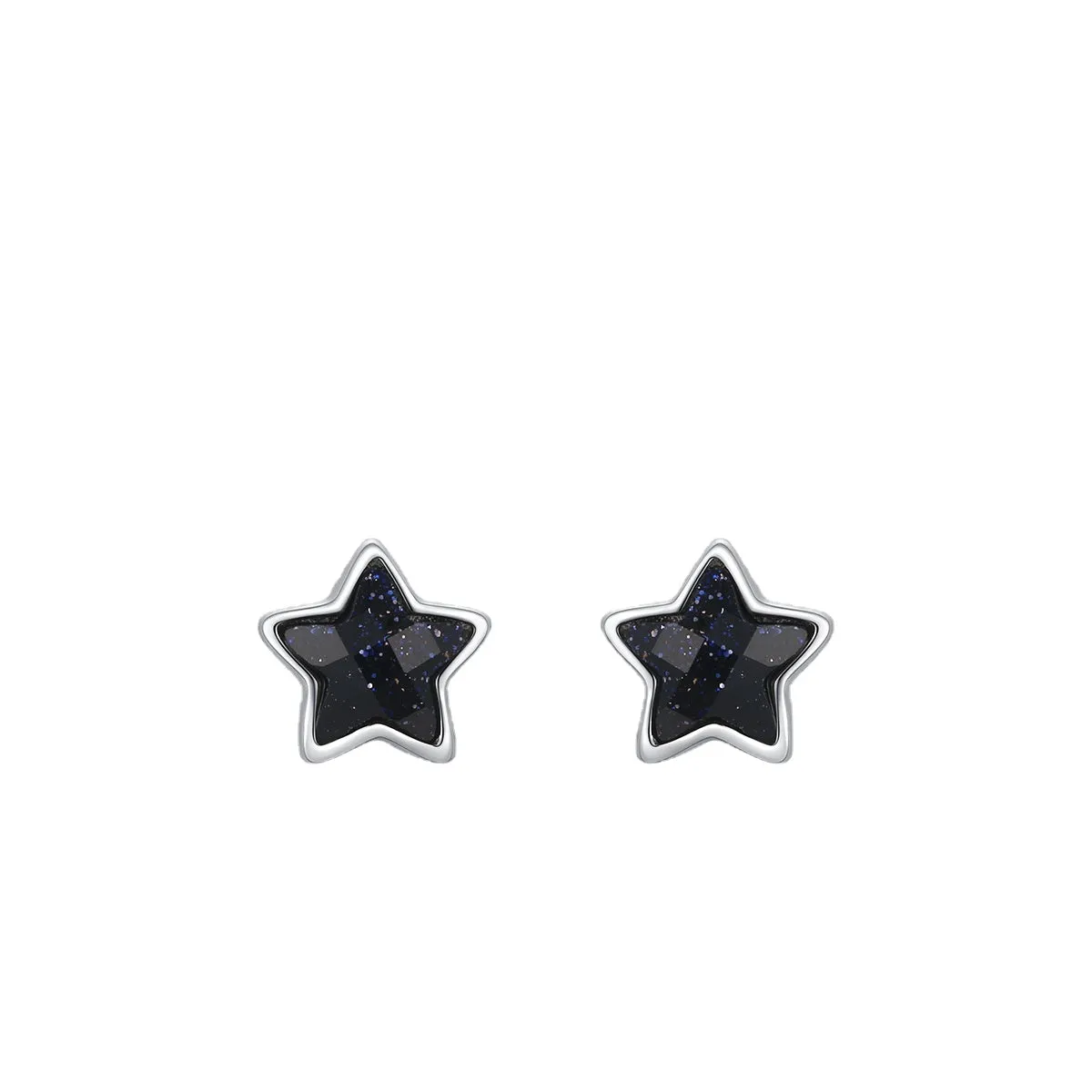 Sterling Silver Obsidian Star Stud Earrings for Women - Japanese and Korean Inspired