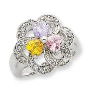 Sterling Silver Pink & Yellow CZ Heart Ring