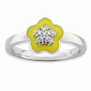 Sterling Silver Polished Yellow Enameled & CZ Ring