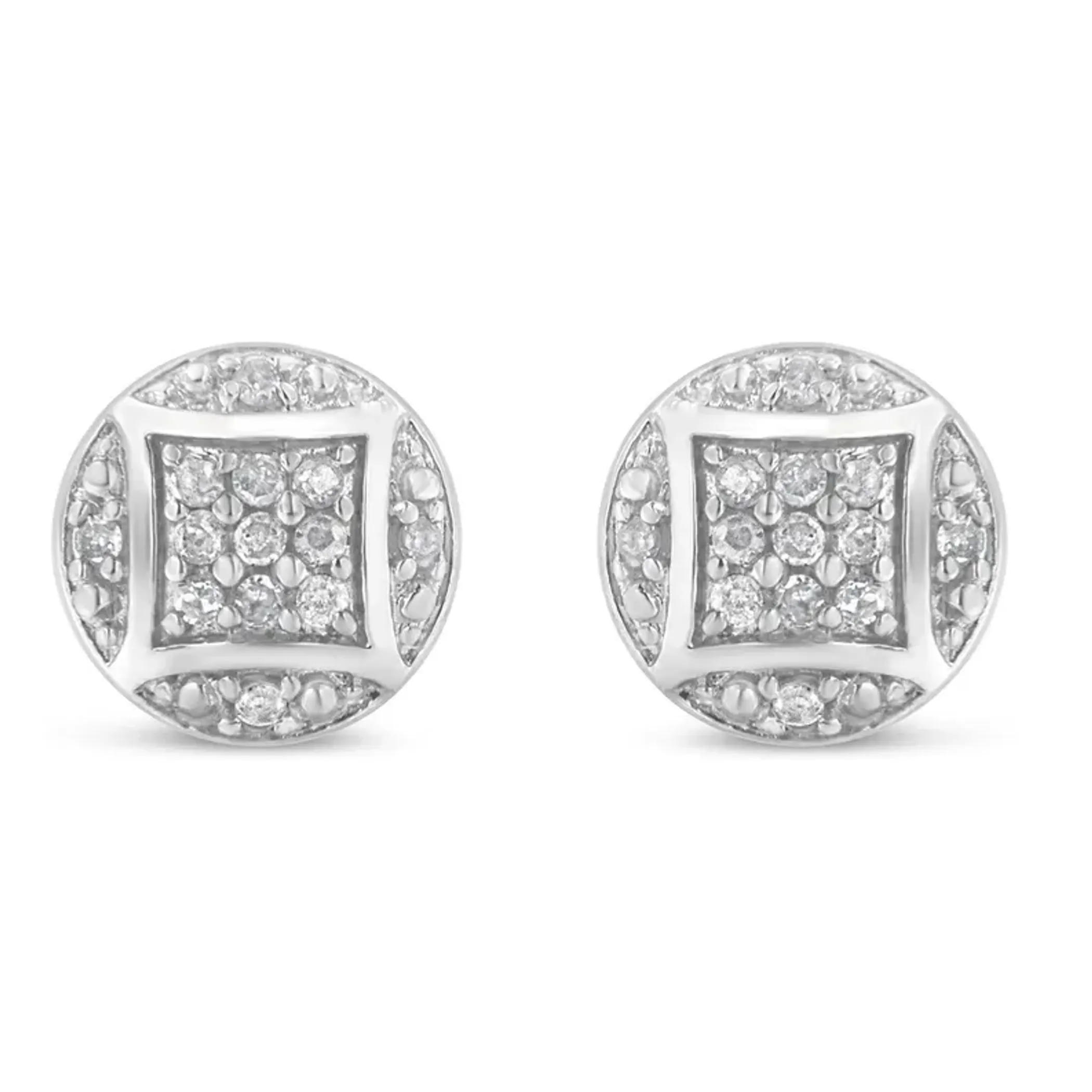 Sterling Silver Round Diamond Cluster Stud Earrings (0.35 cttw, H-I Color, I3 Clarity)