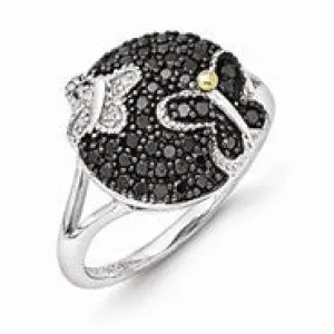 Sterling Silver w/14k Yellow Gold and Black Rhodium Black /Wt Diamond Ring