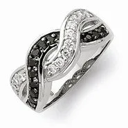 Sterling Silver w/Rhodium Black and Clear CZ Wavy Ring