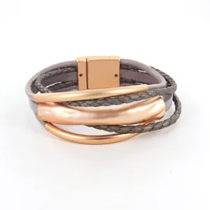 TAUPE  LEATHER AND MATTE GOLD LEAF BRACELET