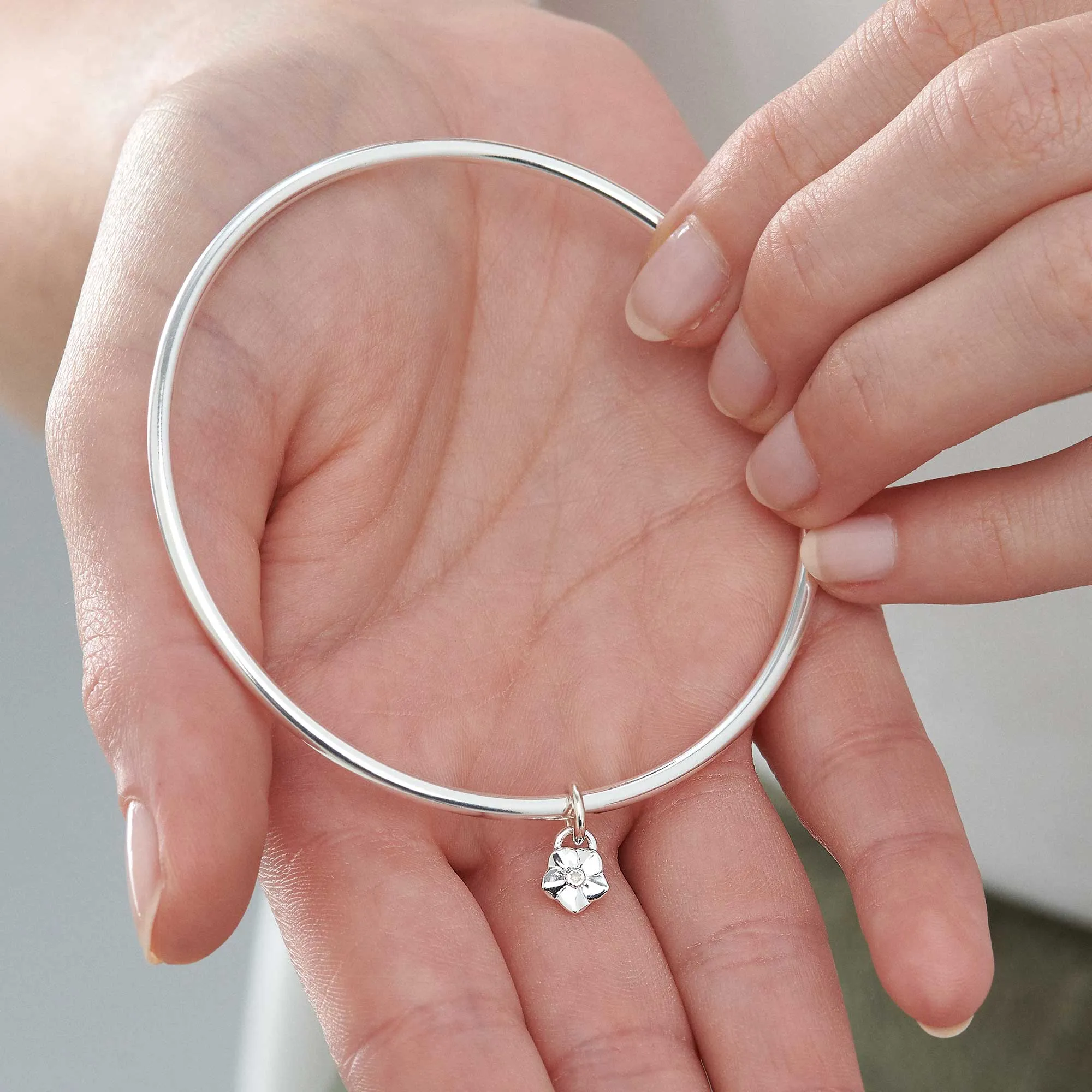 Tiny Forget-Me-Not Silver Charm Bangle