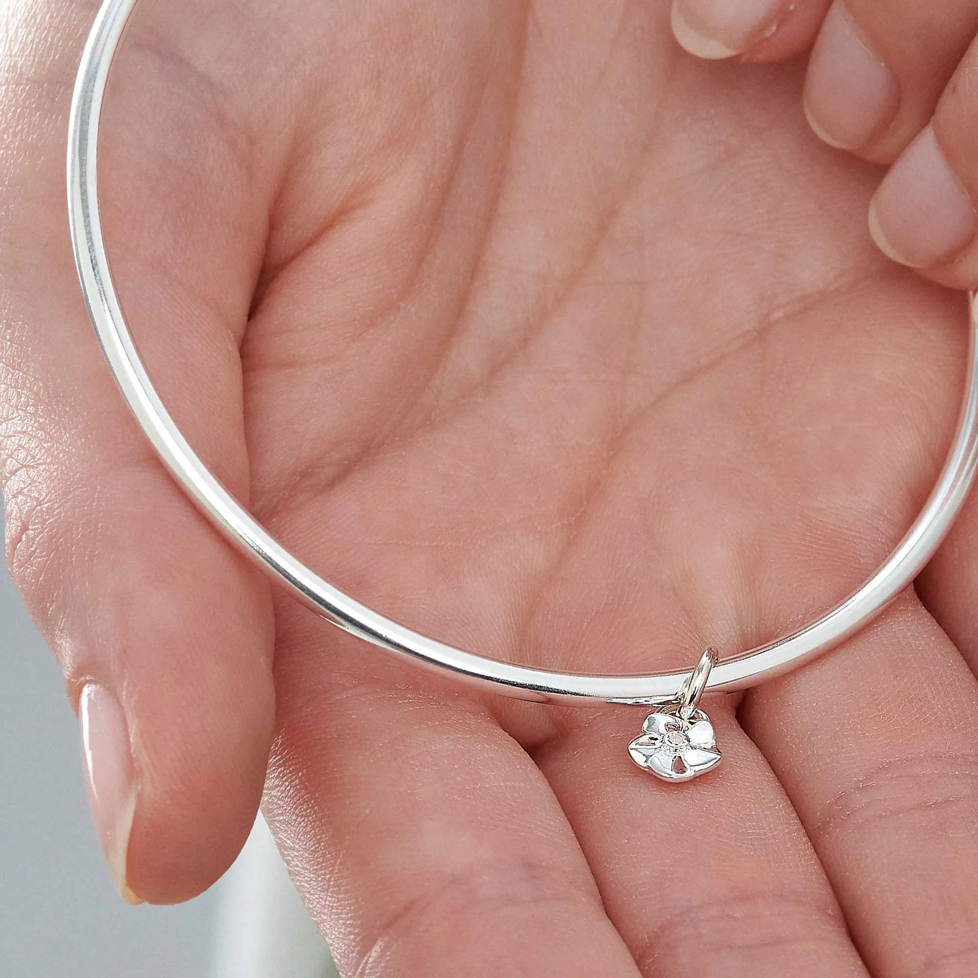 Tiny Forget-Me-Not Silver Charm Bangle