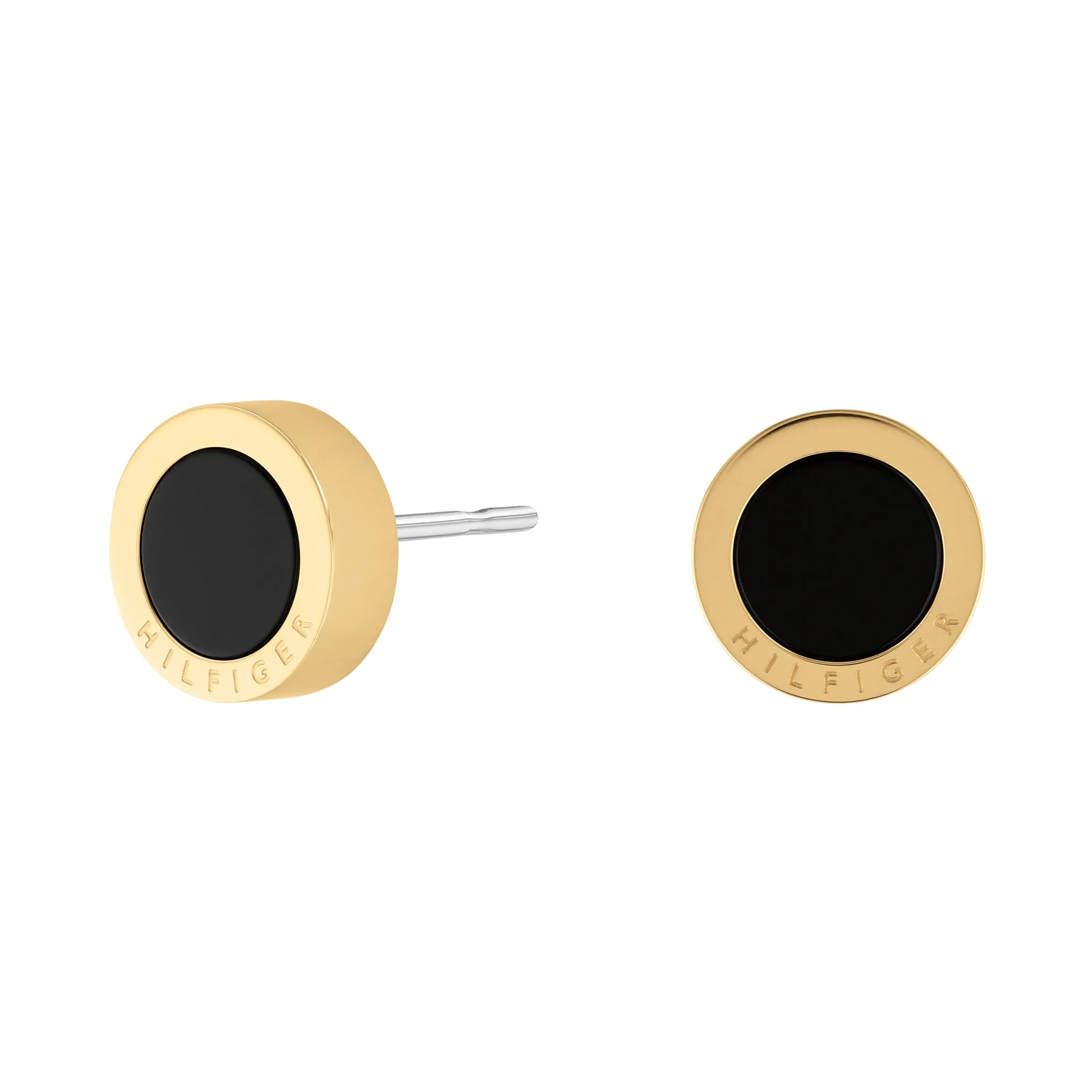 Tommy Hilfiger Jewellery Gold Steel & Black Onyx Stone Women's Stud Earrings - 2780662