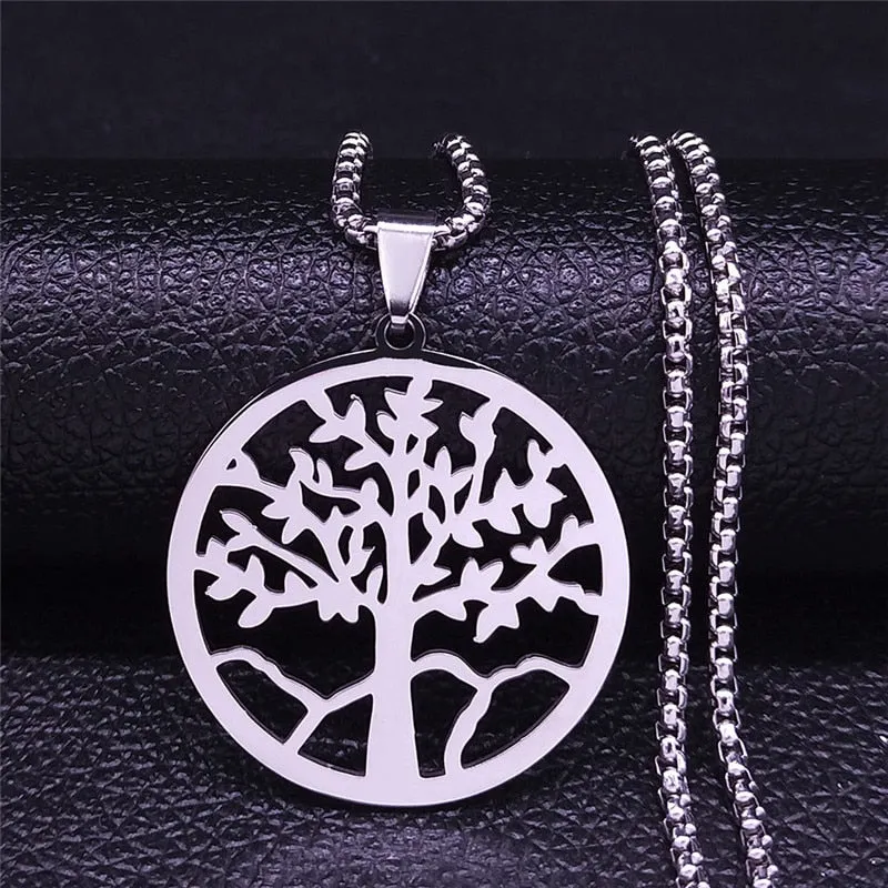 Tree of Life Stainless Steel Necklace for Women Silver Color Necklaces Jewelry