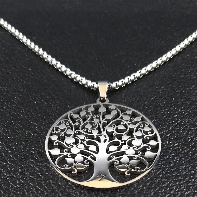 Tree of Life Stainless Steel Necklace for Women Silver Color Necklaces Jewelry