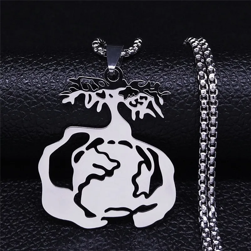 Tree of Life Stainless Steel Necklace for Women Silver Color Necklaces Jewelry