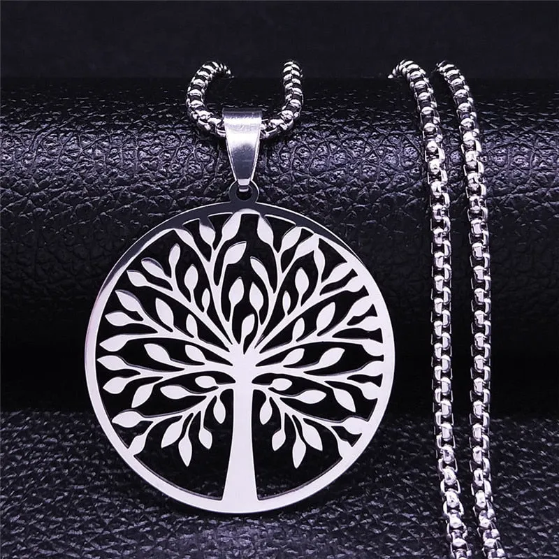 Tree of Life Stainless Steel Necklace for Women Silver Color Necklaces Jewelry