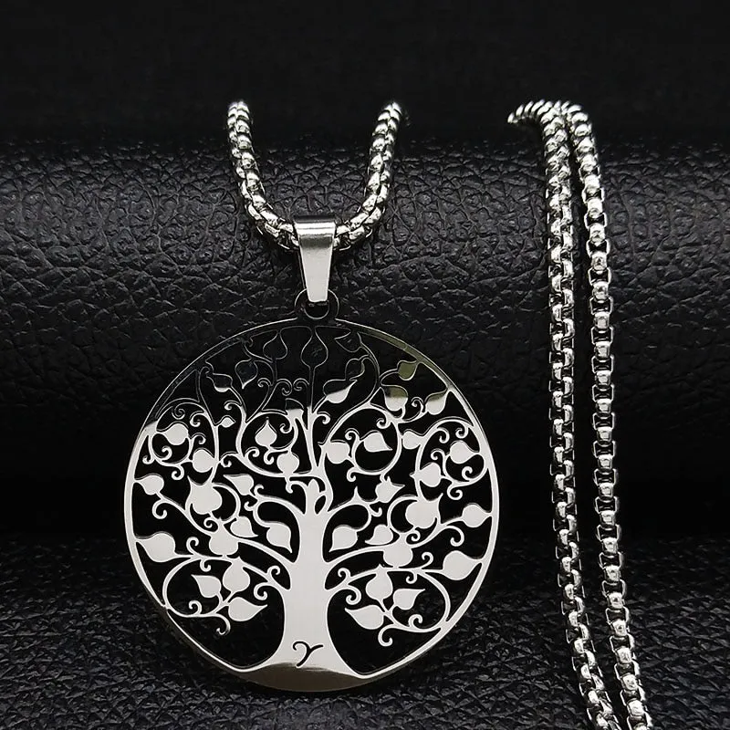 Tree of Life Stainless Steel Necklace for Women Silver Color Necklaces Jewelry