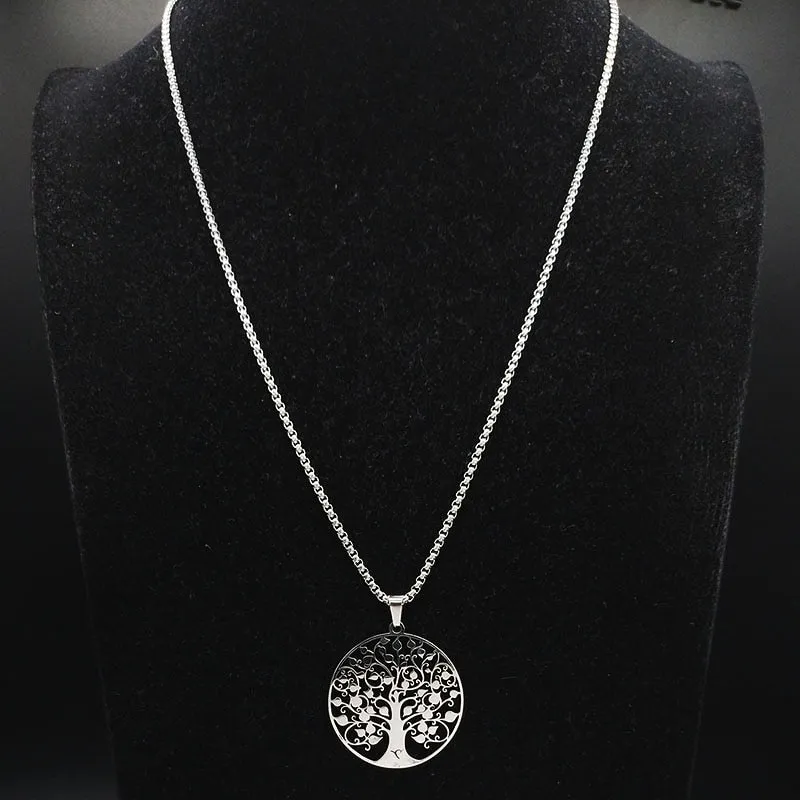 Tree of Life Stainless Steel Necklace for Women Silver Color Necklaces Jewelry