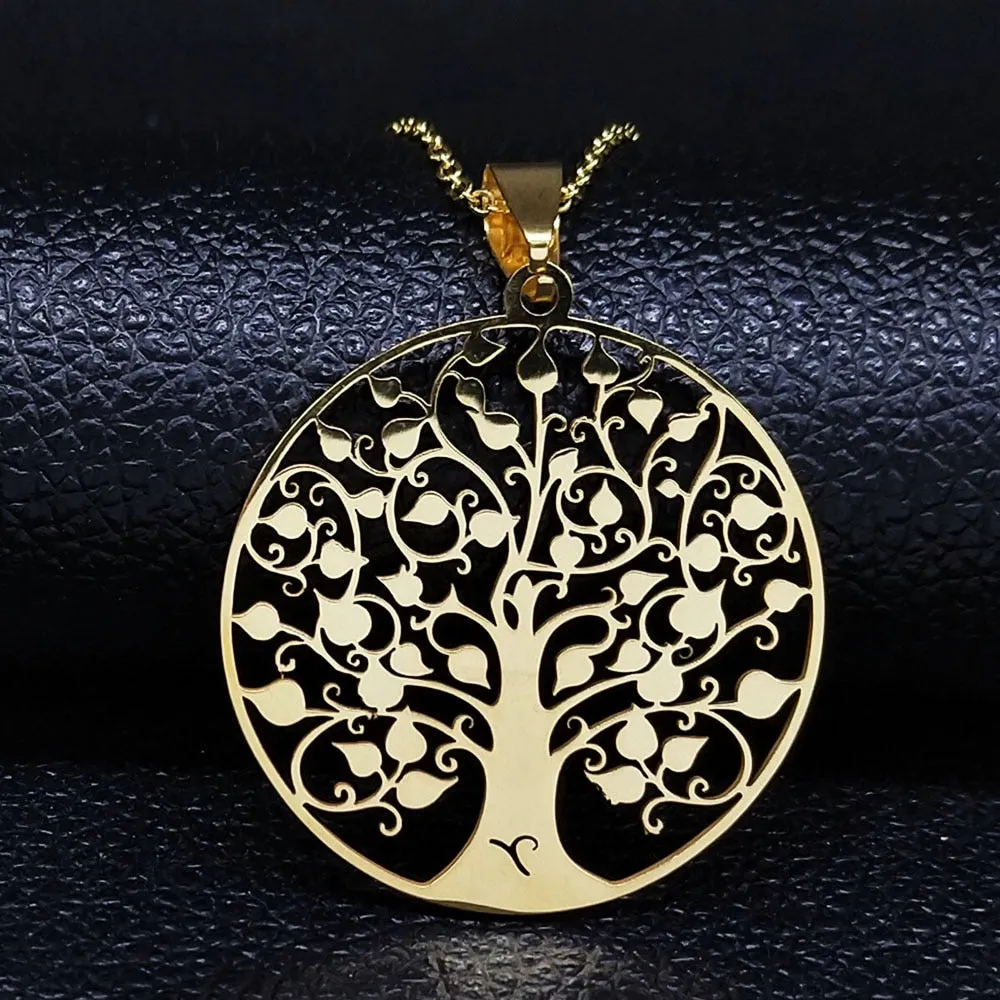 Tree of Life Stainless Steel Necklace for Women Silver Color Necklaces Jewelry