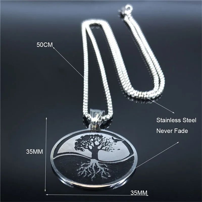 Tree of Life Stainless Steel Statement Necklace Women Silver Color Necklace Jewelry