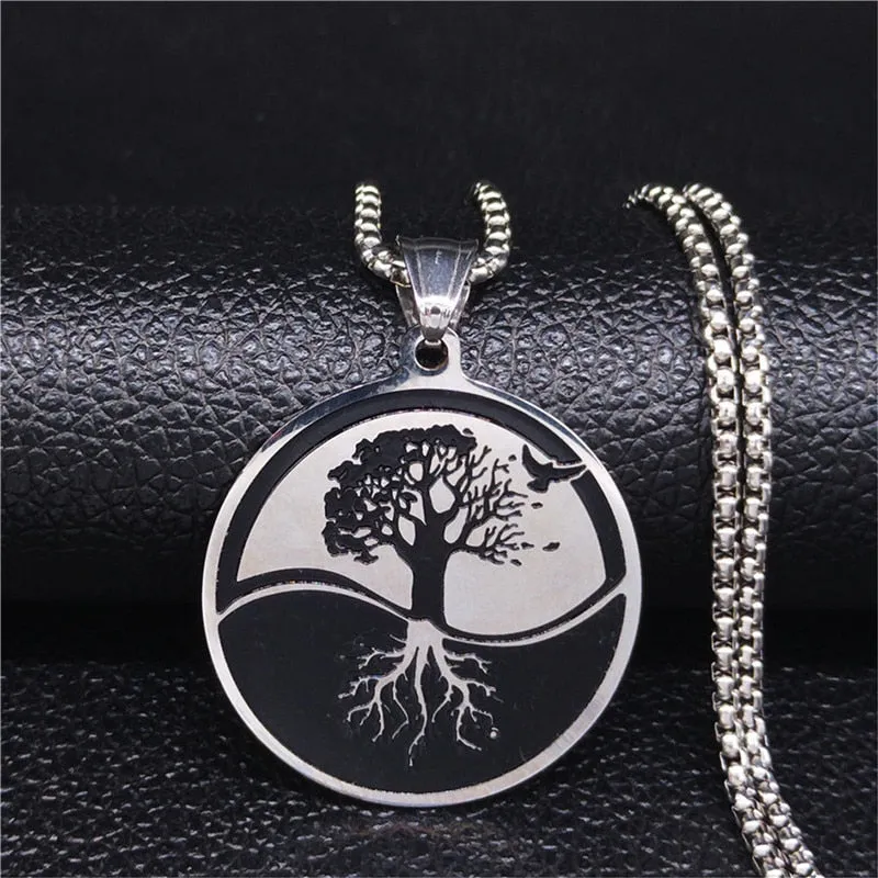 Tree of Life Stainless Steel Statement Necklace Women Silver Color Necklace Jewelry