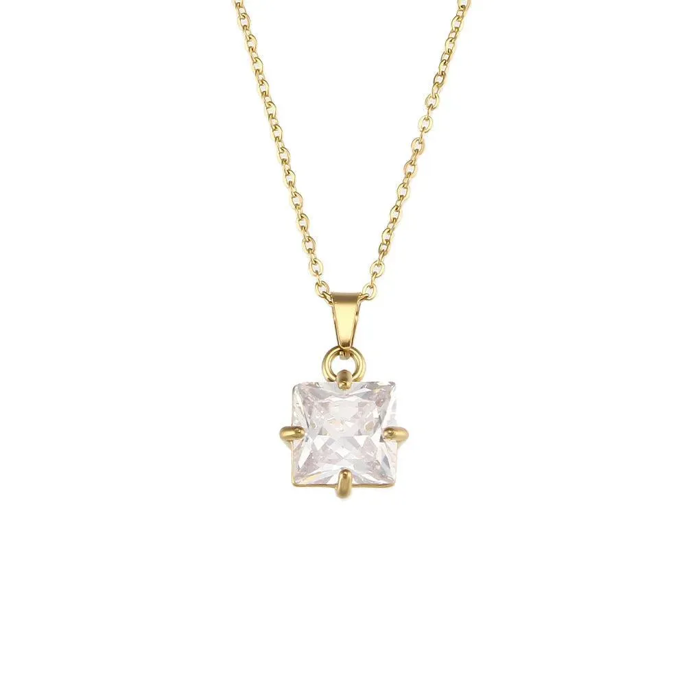 Trendy Geometric Zircon Pendant Necklaces –  Crystal Stones