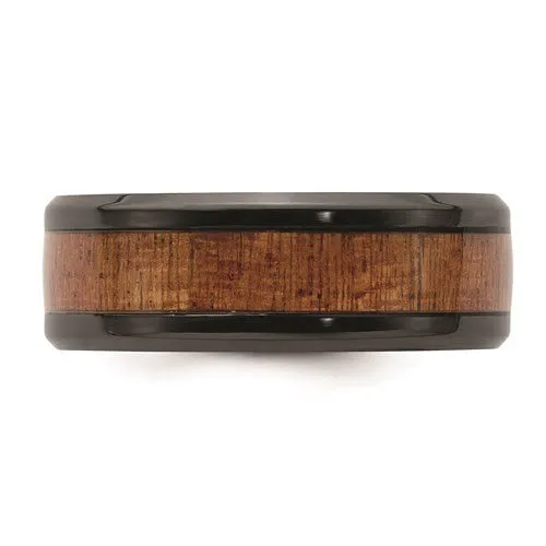 Unique Black Zirconium Polished With Wood Inlay Mens Ring