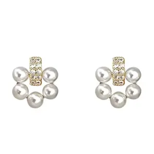 VAIGE Elegant Round Pearl Drop Earrings - Fashionable Copper Alloy Jewelry for Young Style Enthusiasts