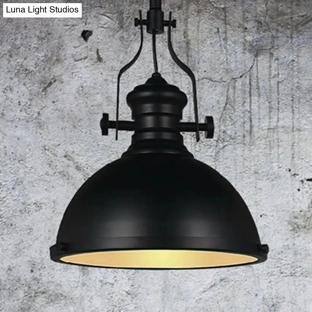 Vintage Black Metal Pendant Light with Frosted Glass Cover