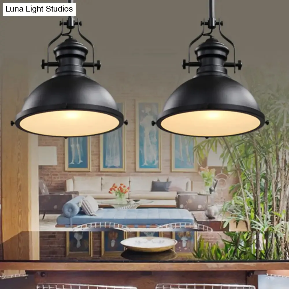 Vintage Black Metal Pendant Light with Frosted Glass Cover