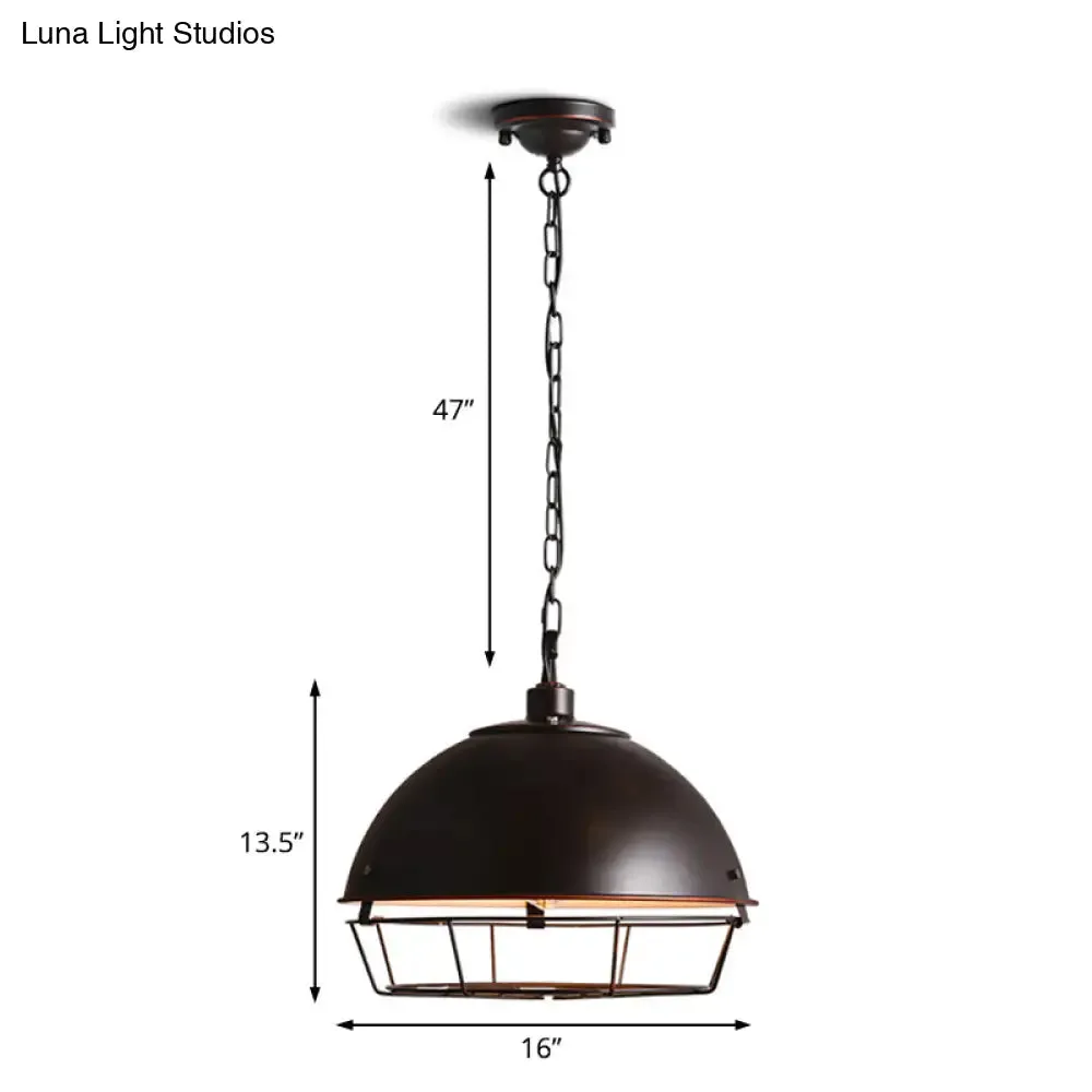 Vintage Dome Pendant Lamp - 1 Head Iron Hanging Light Fixture in Black/Silver for Dining Room