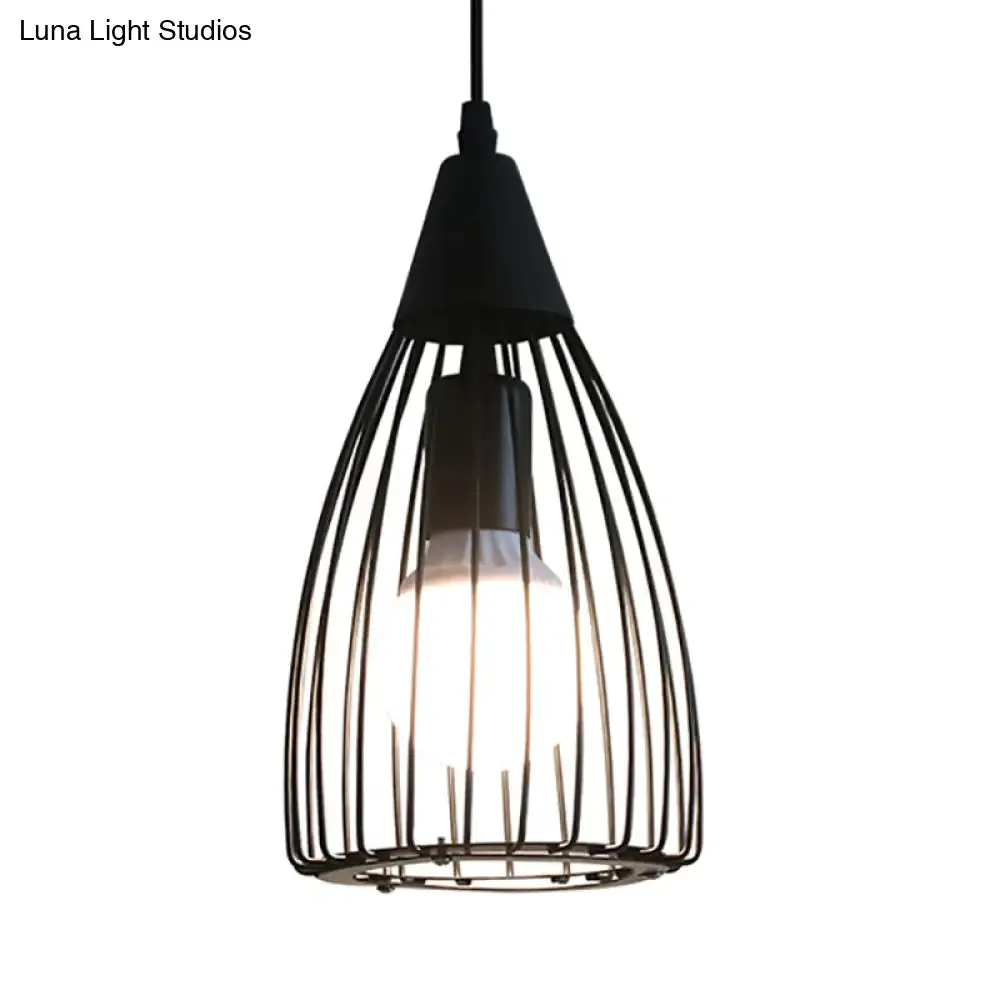 Vintage Industrial Conical Caged Metal Ceiling Light - Black Finish, Restaurant Hanging Fixture