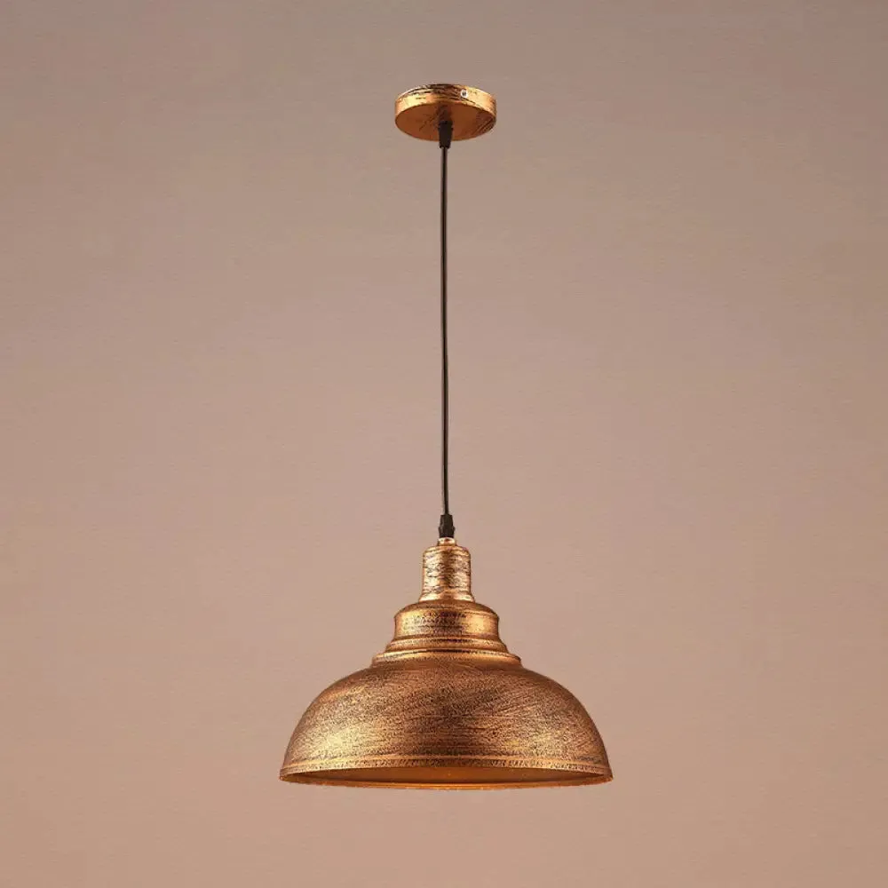 Vintage Metal Bowl Pendant Light with Painted Shade - Hanging Ceiling Fixture