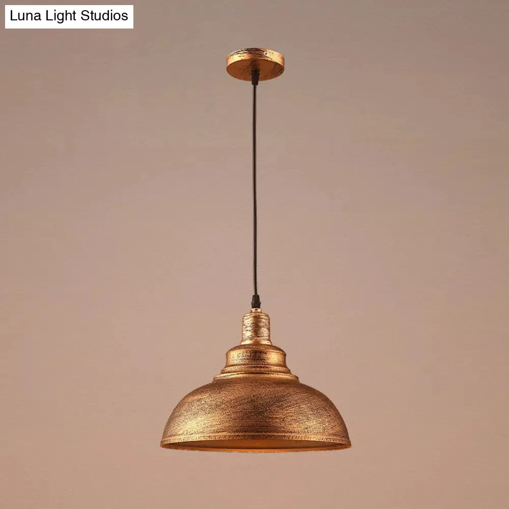 Vintage Metal Bowl Pendant Light with Painted Shade - Hanging Ceiling Fixture