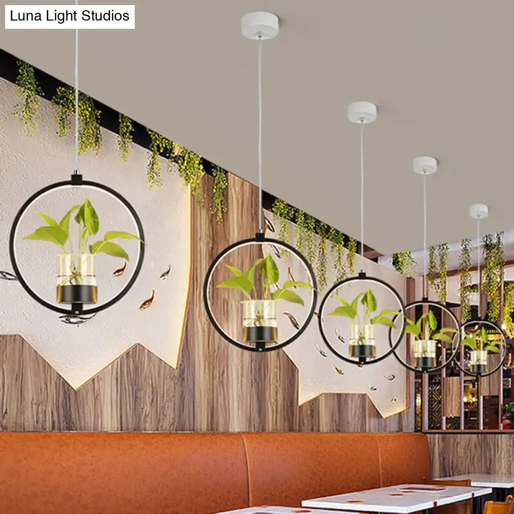 Vintage Metal LED Pendant Light: Circle Hanging Bulb Fixture for Restaurants - Black/Grey/White