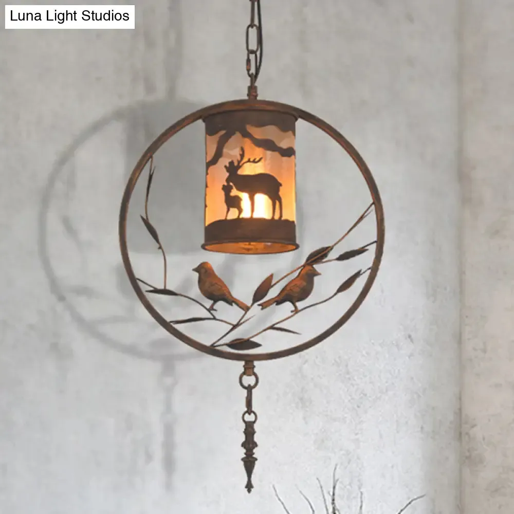 Vintage Rustic Cylinder Wall Sconce with Fabric Bird Accent - 1-Light Metal Lamp for Dining Room