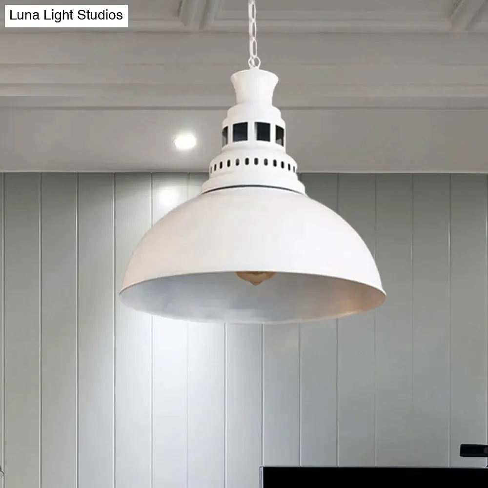 Vintage-style Iron Dome Pendant Light for Restaurant Ceilings - 1 Head, Black/White, Vented Socket