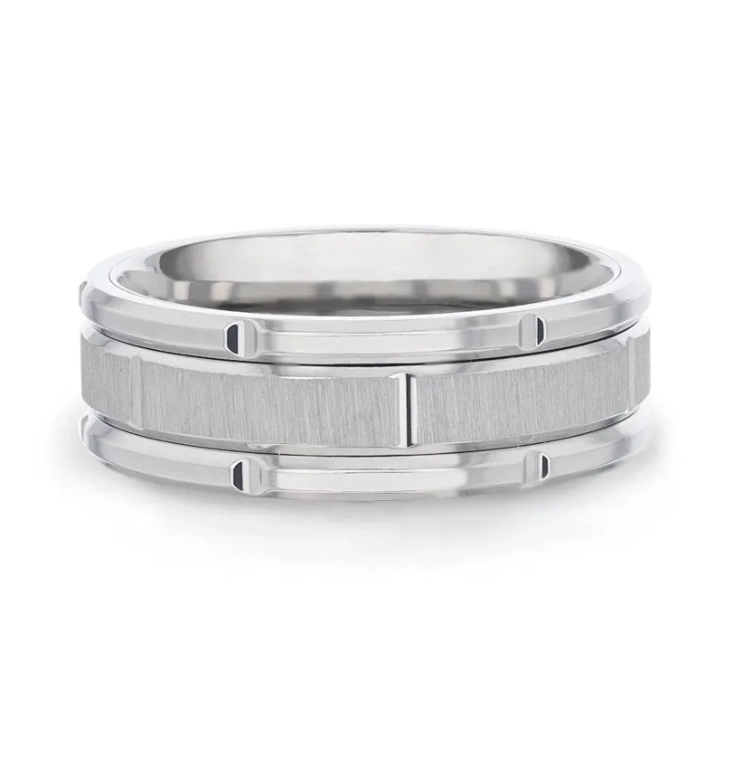 WARRICK | Titanium Men's Wedding Band Alternating Grooves, Horizontal Etched