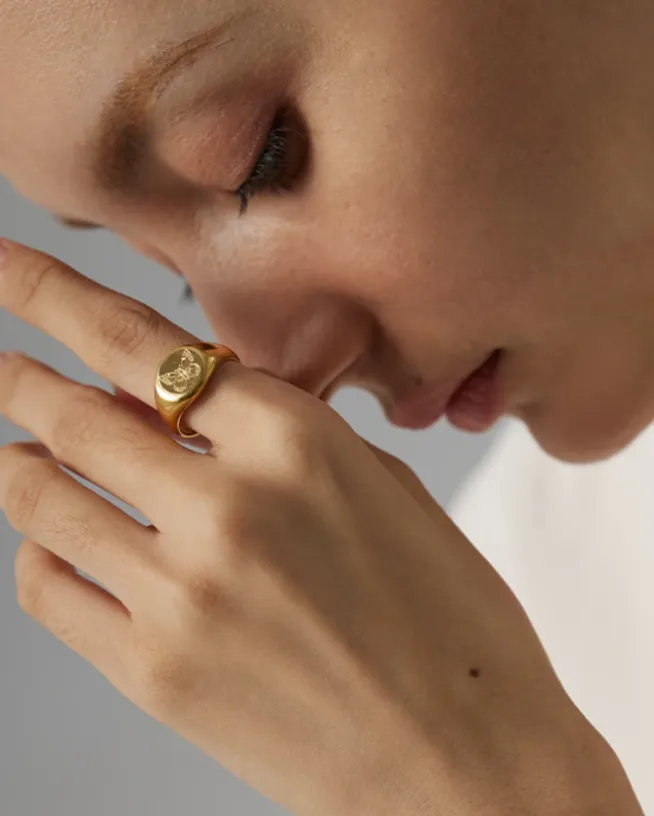 Waterproof Signet Butterfly Gold Ring