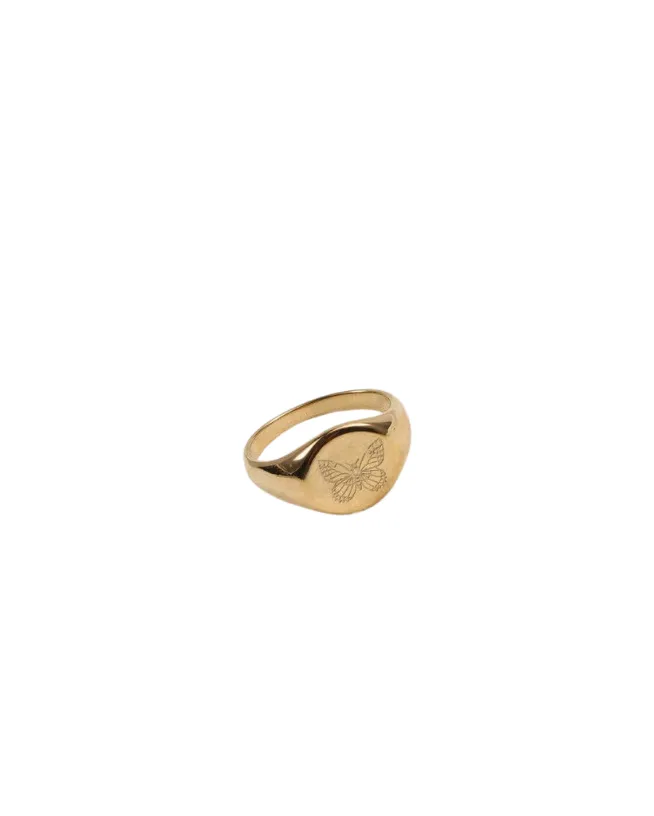 Waterproof Signet Butterfly Gold Ring