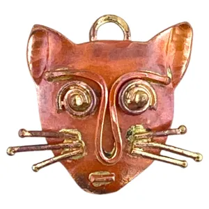 Whimsical Copper Cat Face Charm