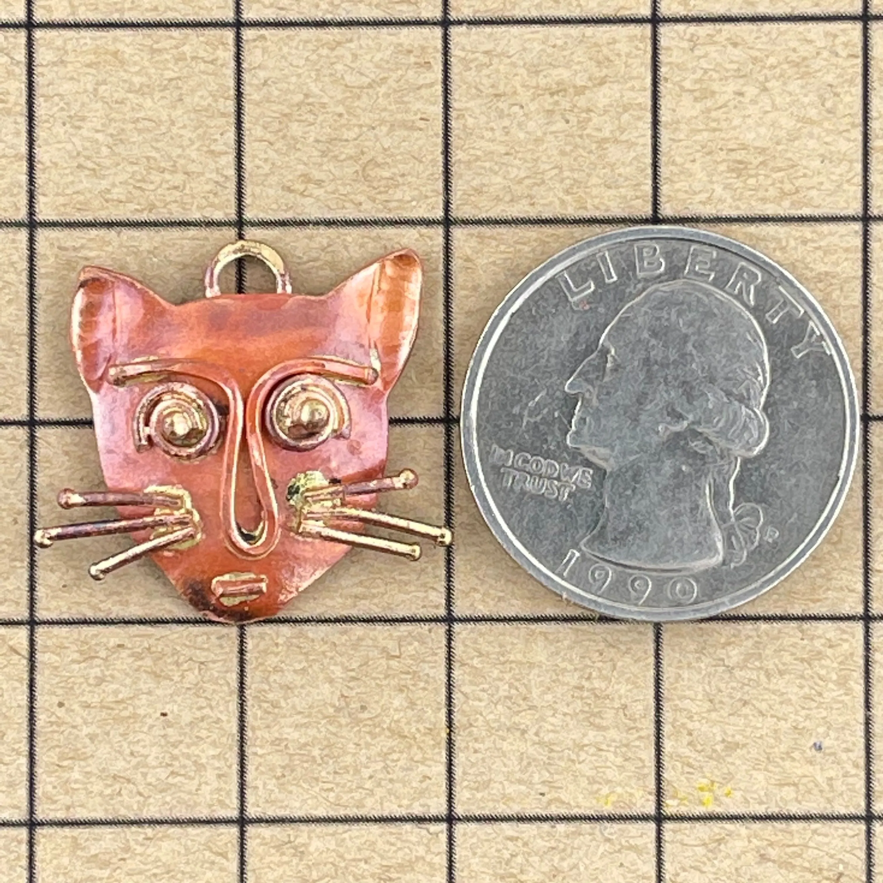 Whimsical Copper Cat Face Charm