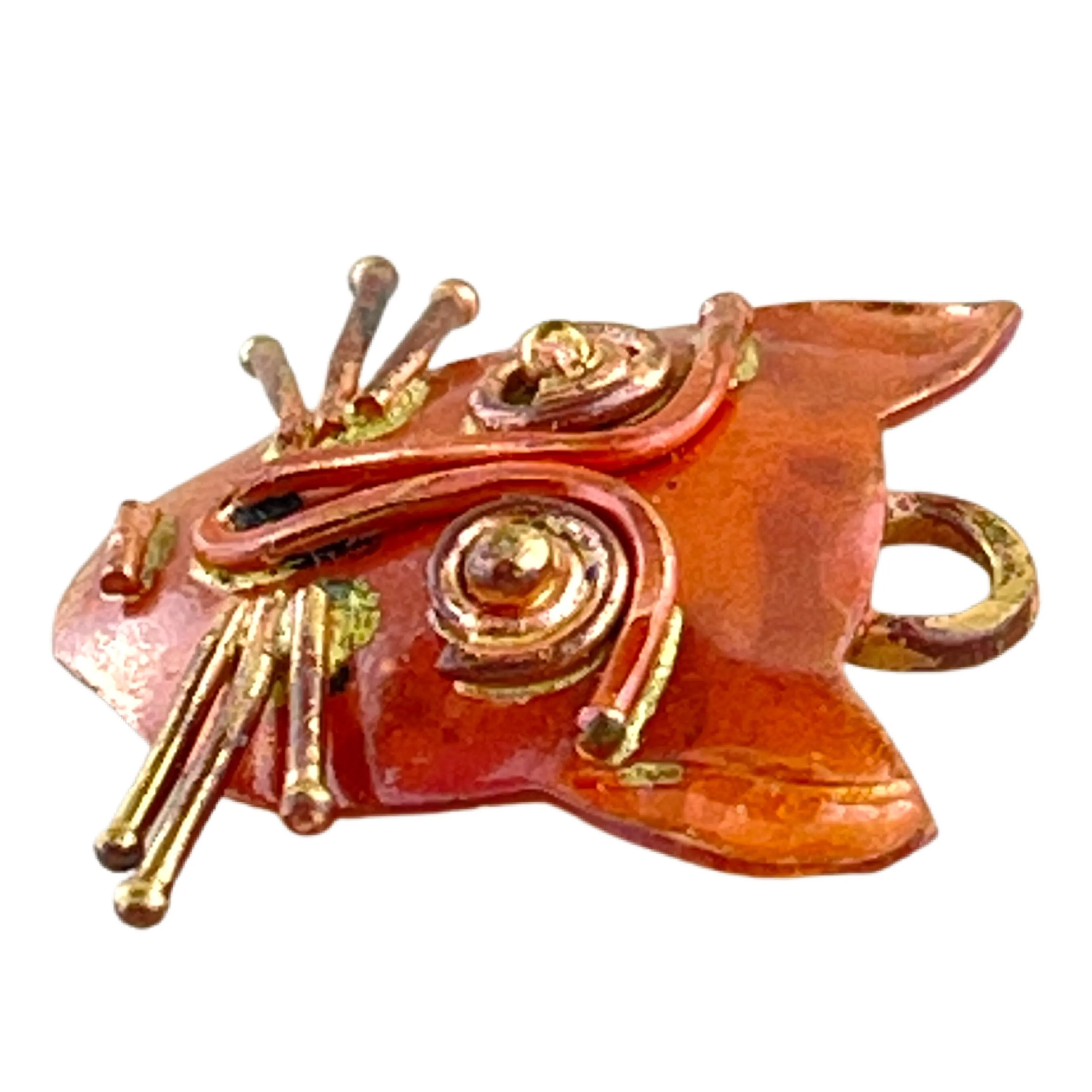 Whimsical Copper Cat Face Charm