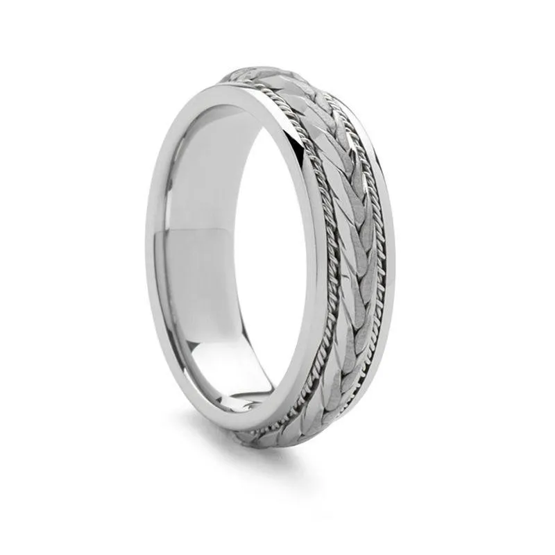 White 14k Woven Center Wedding Band - 7mm