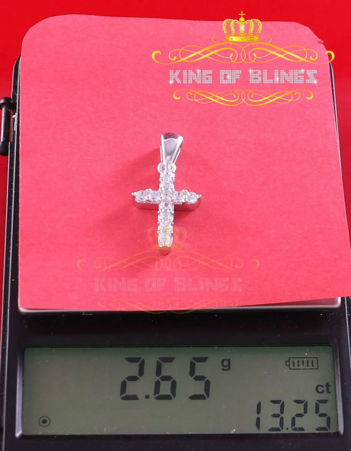 White King of Bling's Sterling Silver CROSS Shape Pendant 1.21ct Cubic Zirconia