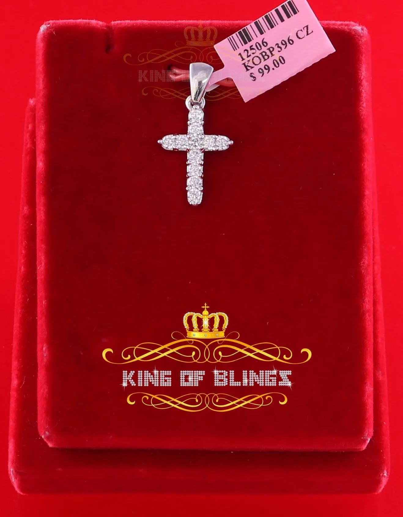 White King of Bling's Sterling Silver CROSS Shape Pendant 1.21ct Cubic Zirconia