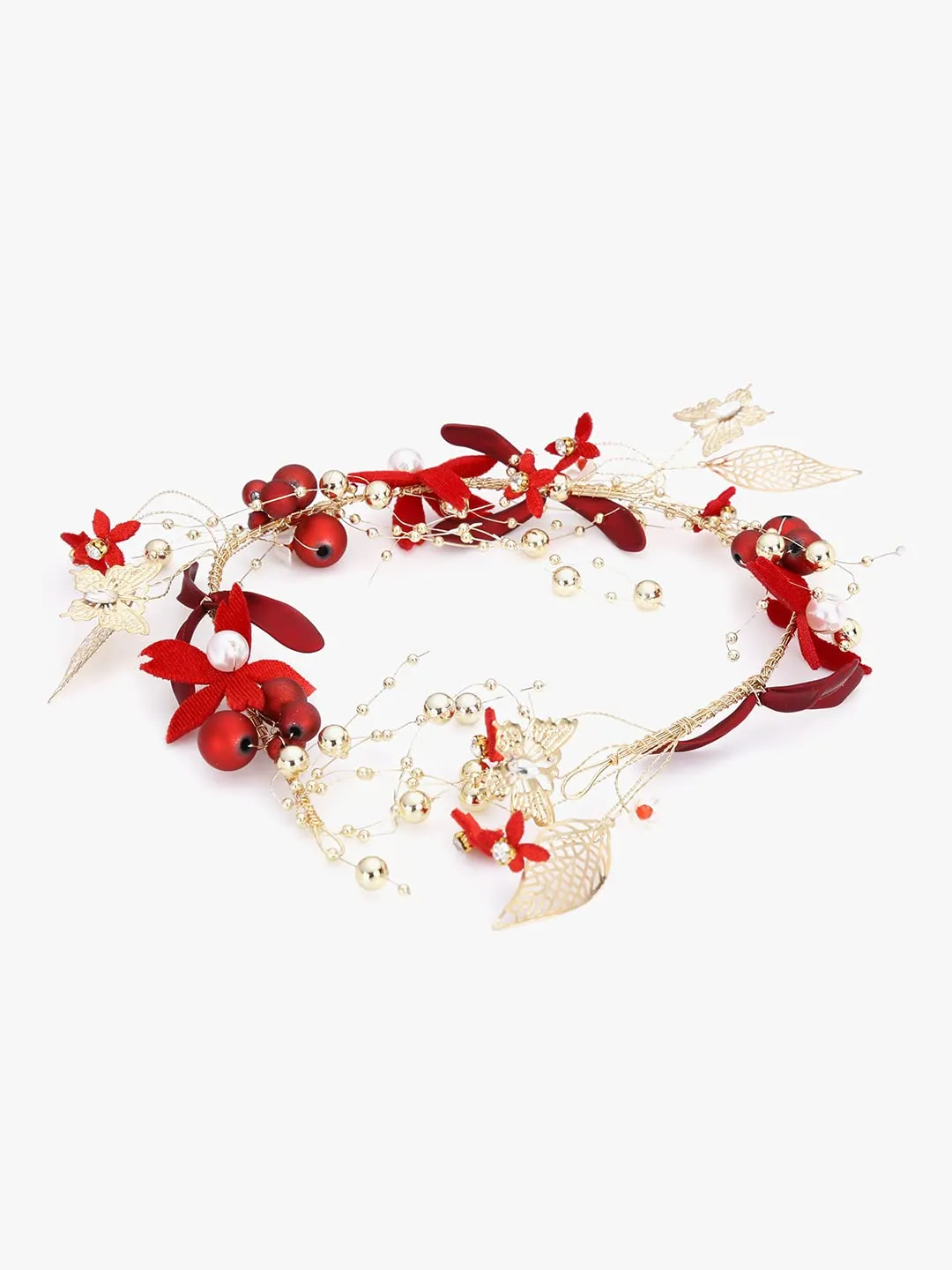 Yellow Chimes Hair Vines for Women Floral Hair Vine Red Hair Vine With Earrings Hair Accessories Wedding Jewellery for Girls and Women.