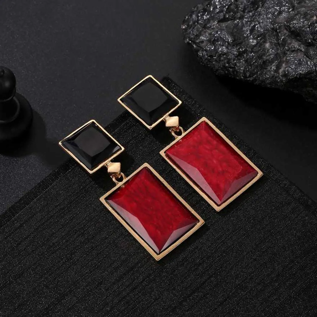 Yellow Chimes Red and Black Crystal Stone & Stud Earrings Set | Fashionable Western Style Earrings Combo for Girls & Women |